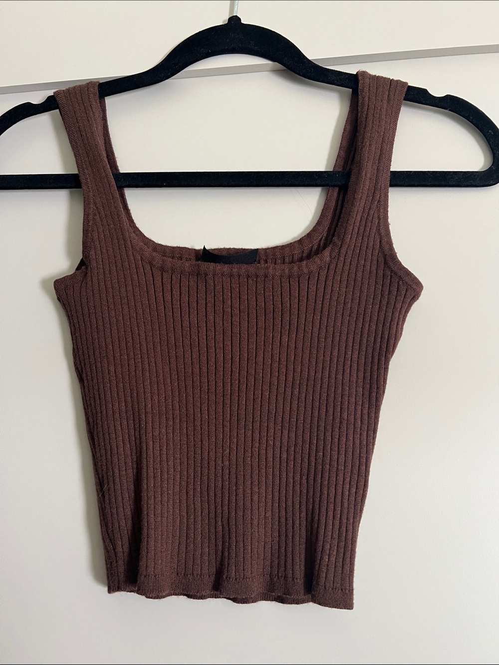 Final Touch Brown Ribbed Square-Neck Tank Top
